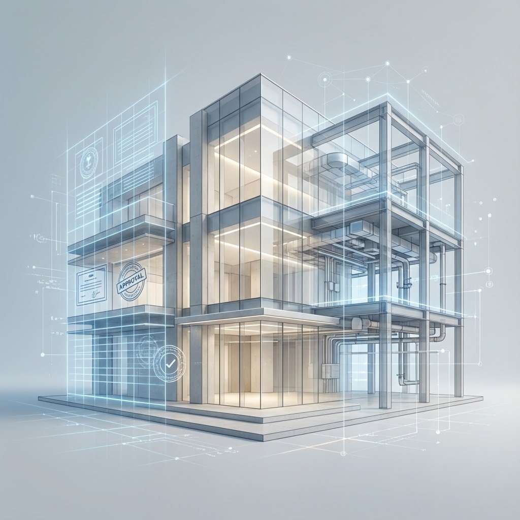 تصميم معماري لفيلا ومبنى تجاري يوضح التوازن بين الجمالية، الوظيفة، والتكلفة المدروسة Architectural design of a villa and commercial building illustrating the balance between aesthetics, function, and cost-efficiency